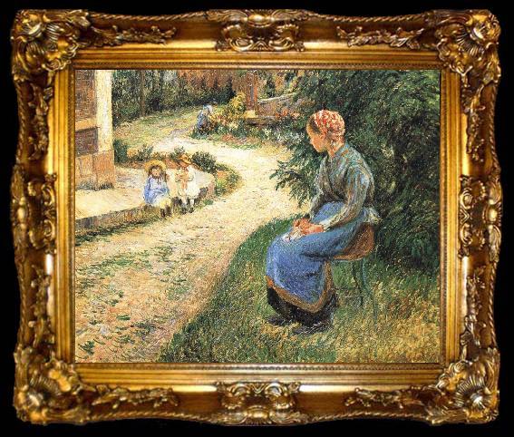 framed  Camille Pissarro Sitting in the garden of the maids, ta009-2